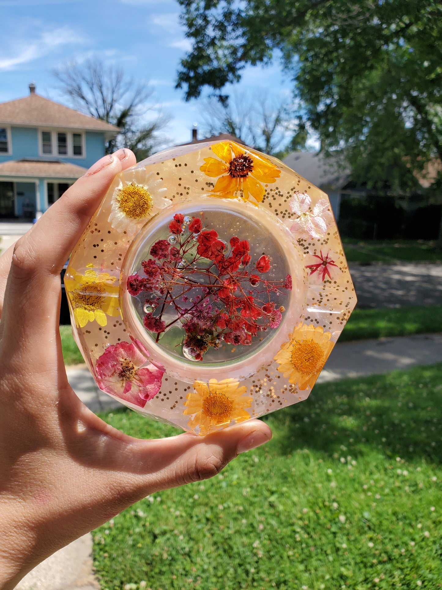 Real pressed flower jewelry dish / ashtray