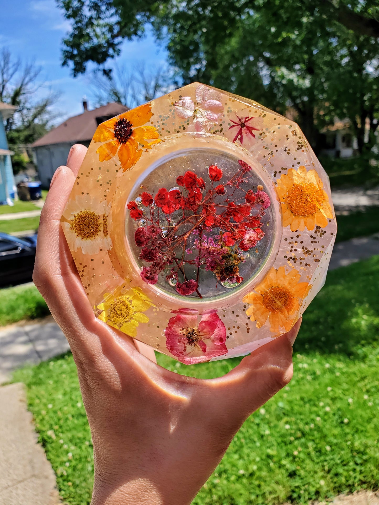 Real pressed flower jewelry dish / ashtray